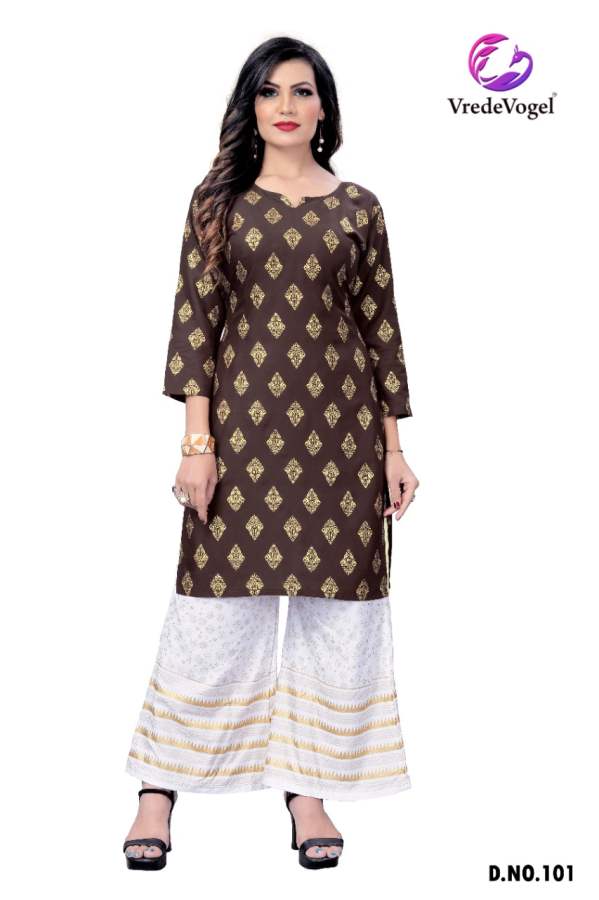 Vv Rimi Ethnic Wear Rayon Gold Print Kurti With Bottom Collection